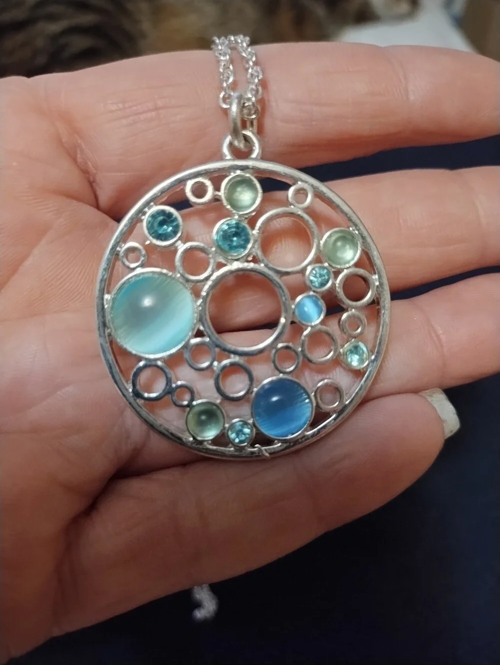 Set Of 4 Silver Tone Round Pendant Necklaces